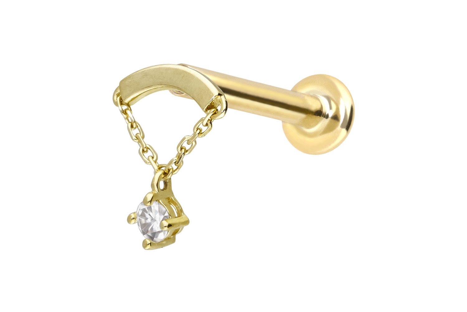 14 Karat Gold Labret Piercing mit Push Fit MOISSANIT + BOGEN + KETTE